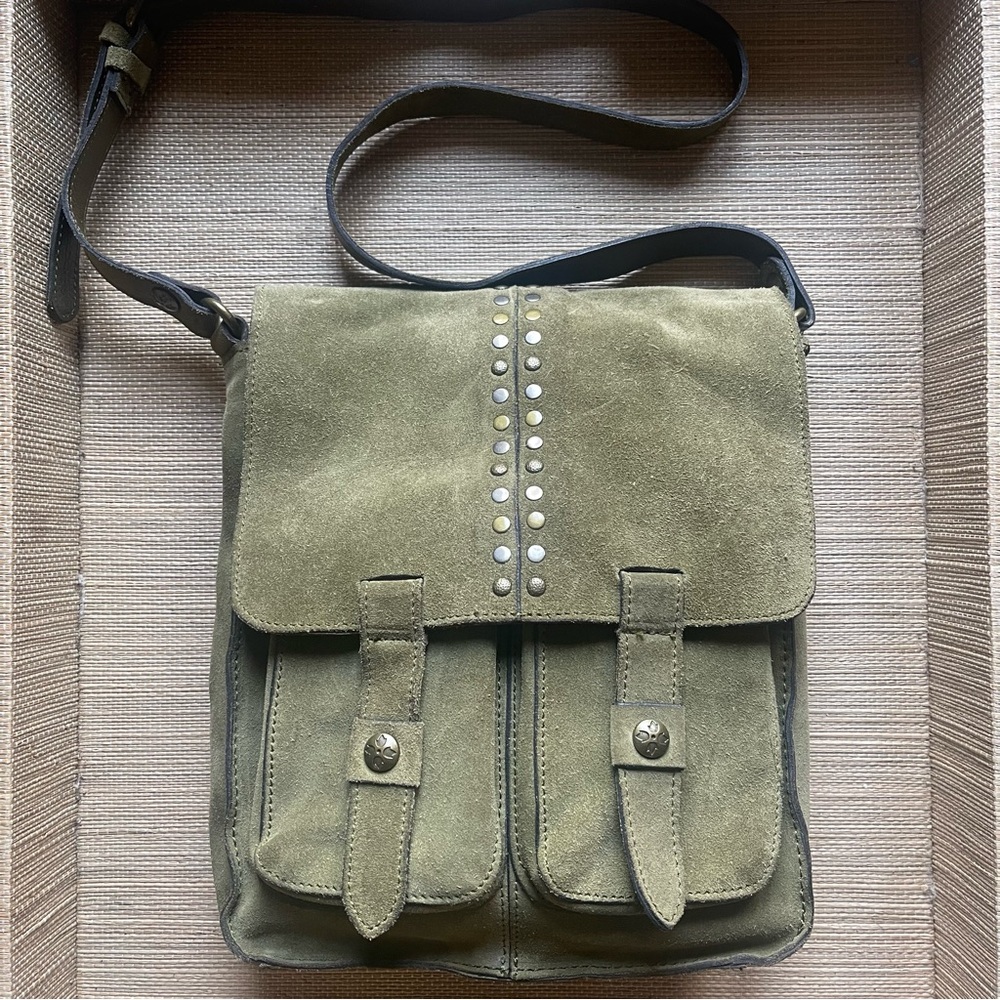 Patricia Nash Olive Green Suede Crossbody with Stud Accents